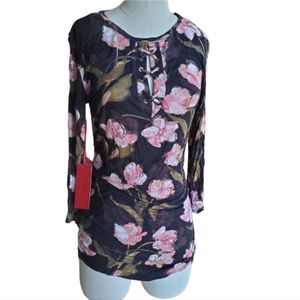 🔥 NWT Women's Jennifer Lopez Black & Pink Floral Lace Up Ruche